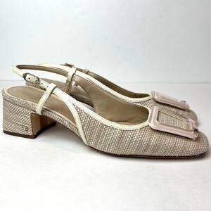 Sam Edelman Tracie Buckled Slingback Block-Heel Pumps Natural Weave Size 9.5